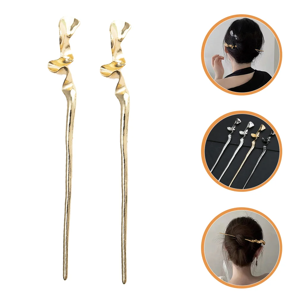 

2 Pcs Geometric Metal Hair Chopsticks Retro Decor Fork Minimalist Jewelry Women Girl Women's