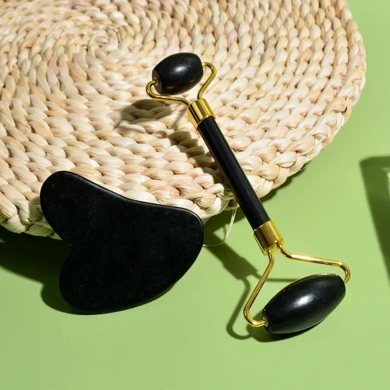 Rodillo de Jade Natural Guasha, raspador de piel, juego Facial, piedra reafirmante, antienvejecimiento, ojos hinchados, masajeador para cuello, antiarrugas