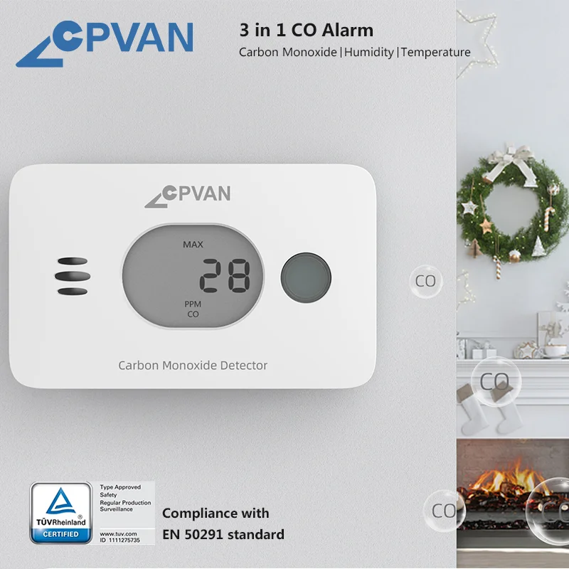

Детектор угарного газа 3 в 1, цифровой экран температуры и влажности, беспроводной детектор CO, защита дома, сигнализация CO