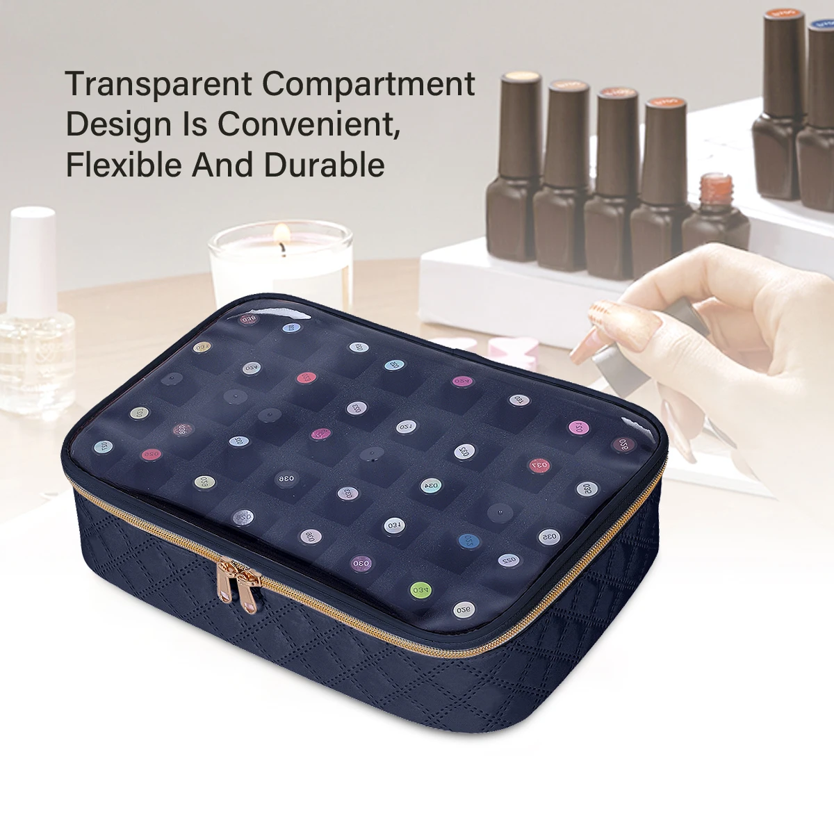 Fashion transparent nail polish storage box - 40 bottles travel set, durable polyester cotton material, suitable for nail lovers