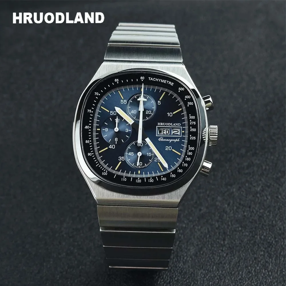 Hruodland 2024 New Quartz Chronograph Men Watches Sapphire Glass Blue Black Stainless Steel Fashion Waterproof Watches for men