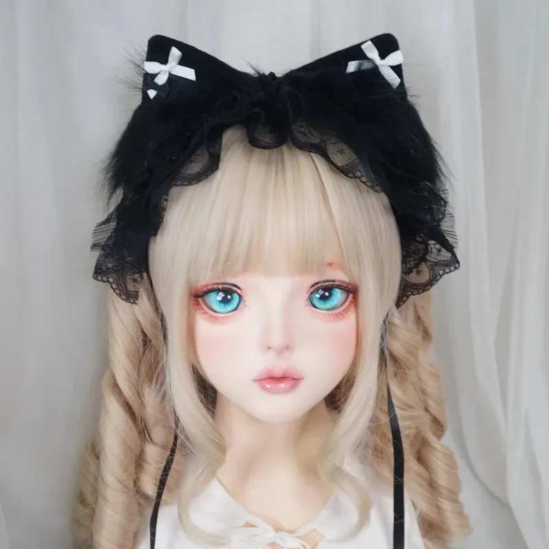 

ff34Новый косплей ручной работы, черная кружевная повязка на голову в стиле Лолиты, милый головной убор с кошачьими ушками для девочек, субкультура KC, аксессуары для волос горничной