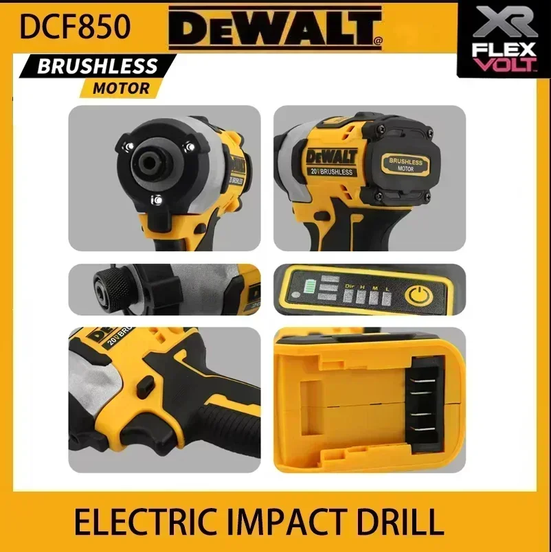 Dewalt DCF850 Driver de impacto sem escova 3250RPM Chave de fenda elétrica Broca de impacto compatível com bateria Dewalt 20V
