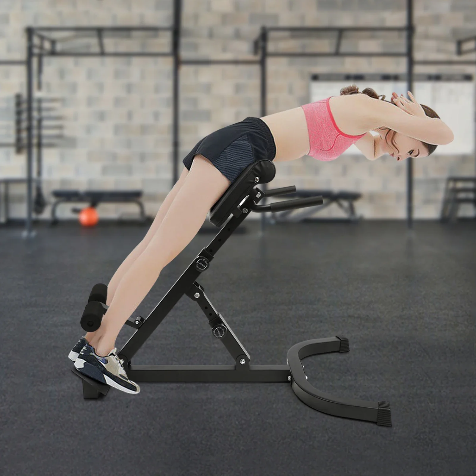 Roman Chair Back Extension Machine, 330LBS Back Extension Roman Chair Abdominal Exercise Equipment, Multi-Functional Hyperextension Back Strength Exercise Bench, w/Rubber Foot Covers, suitable for Home Gym Hotel
