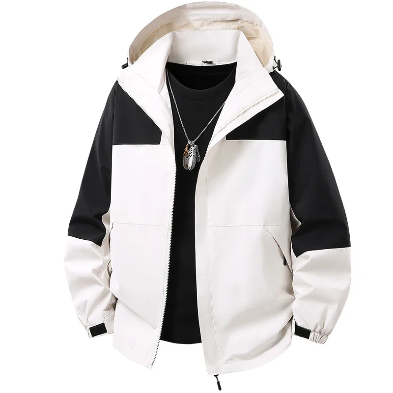 

2025 Spring Autumn New Men's Fashion Outdoor Sport Jacket Casual Patchwork Hooded Hiking Jacket Waterproof Windbreaker Jackets