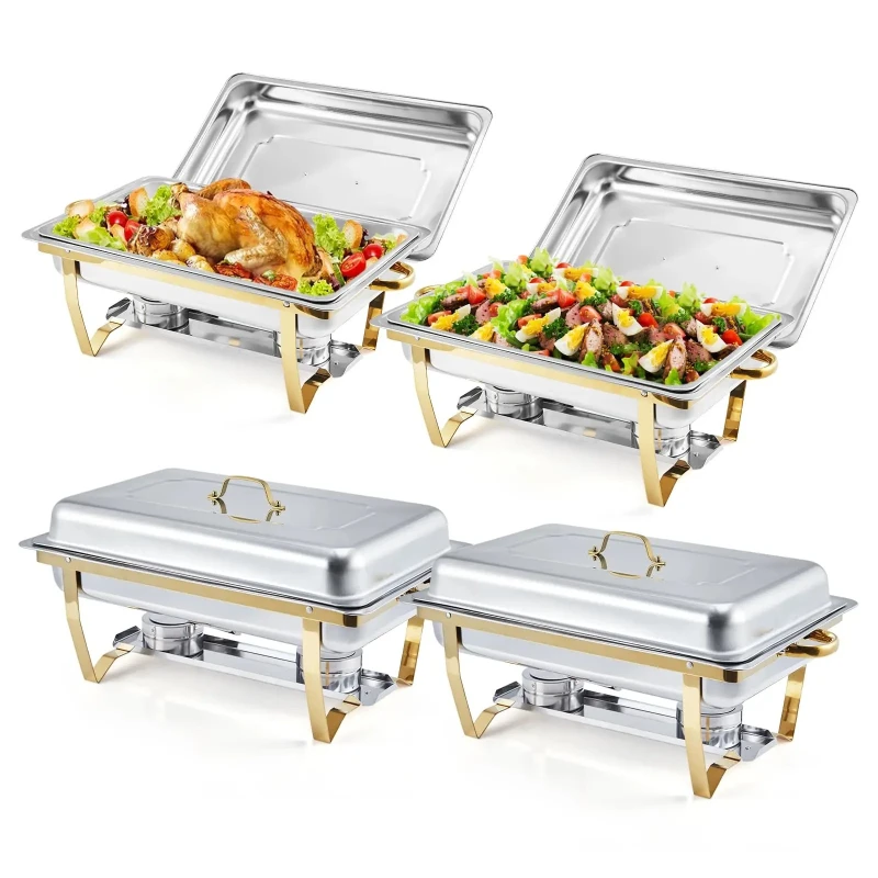 4 Pack Buffet Chafing Dish Set, 24.4X14X12 Inches Single Compartment Stainless Steel Food Warmer For Party Commercial Home Use