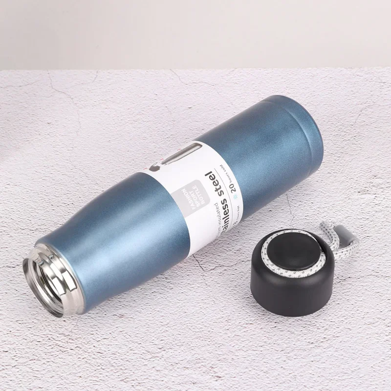 304 الفولاذ المقاوم للصدأ معزول كوب قارورة عازلة سعة كبيرة كوب مفرغ مع مقبض حبل أجهزة لياقة خارجية ركوب الدراجات زجاجة ماء رياضية #3