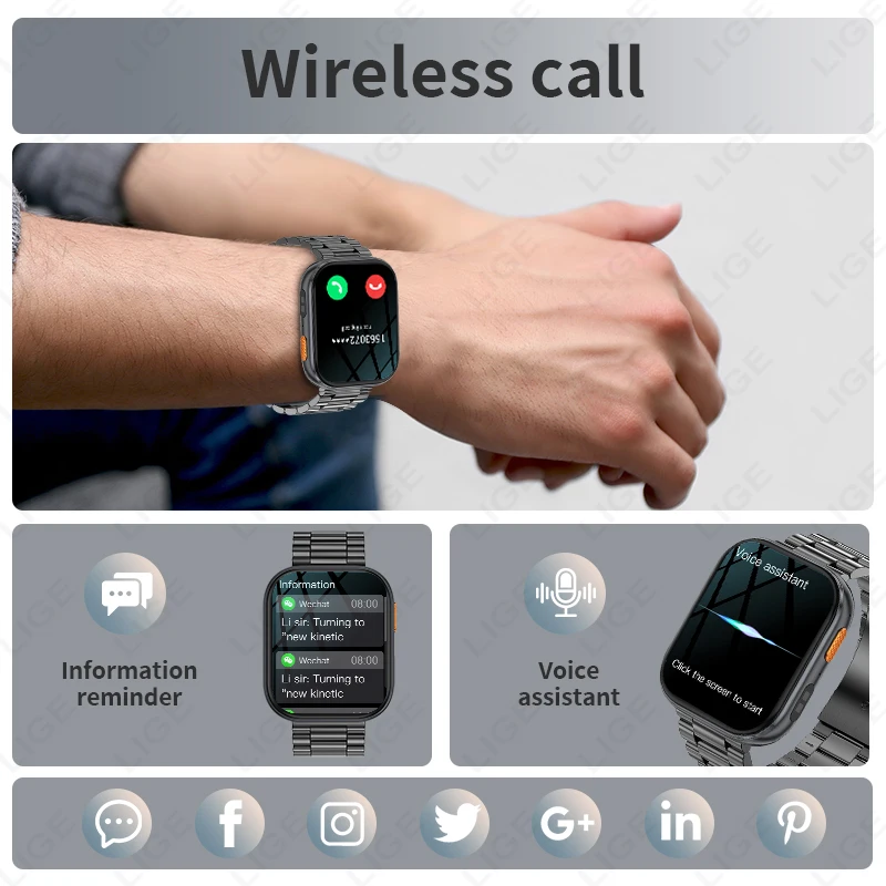 LIGE Outdoor 1000mAh High Capacity Battery Sports Smart Watches IP68 Waterproof Blood Oxygen Health Monitor Flashligh Smartwatch