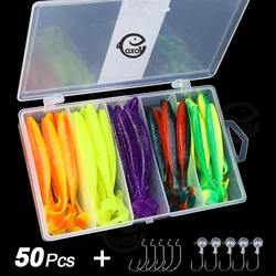 QXO 60Pcs/box Silicone Soft Lures With Fish Head hooks In A Box Artificial Bait Fish Tackle Goods For Fishing Accessories