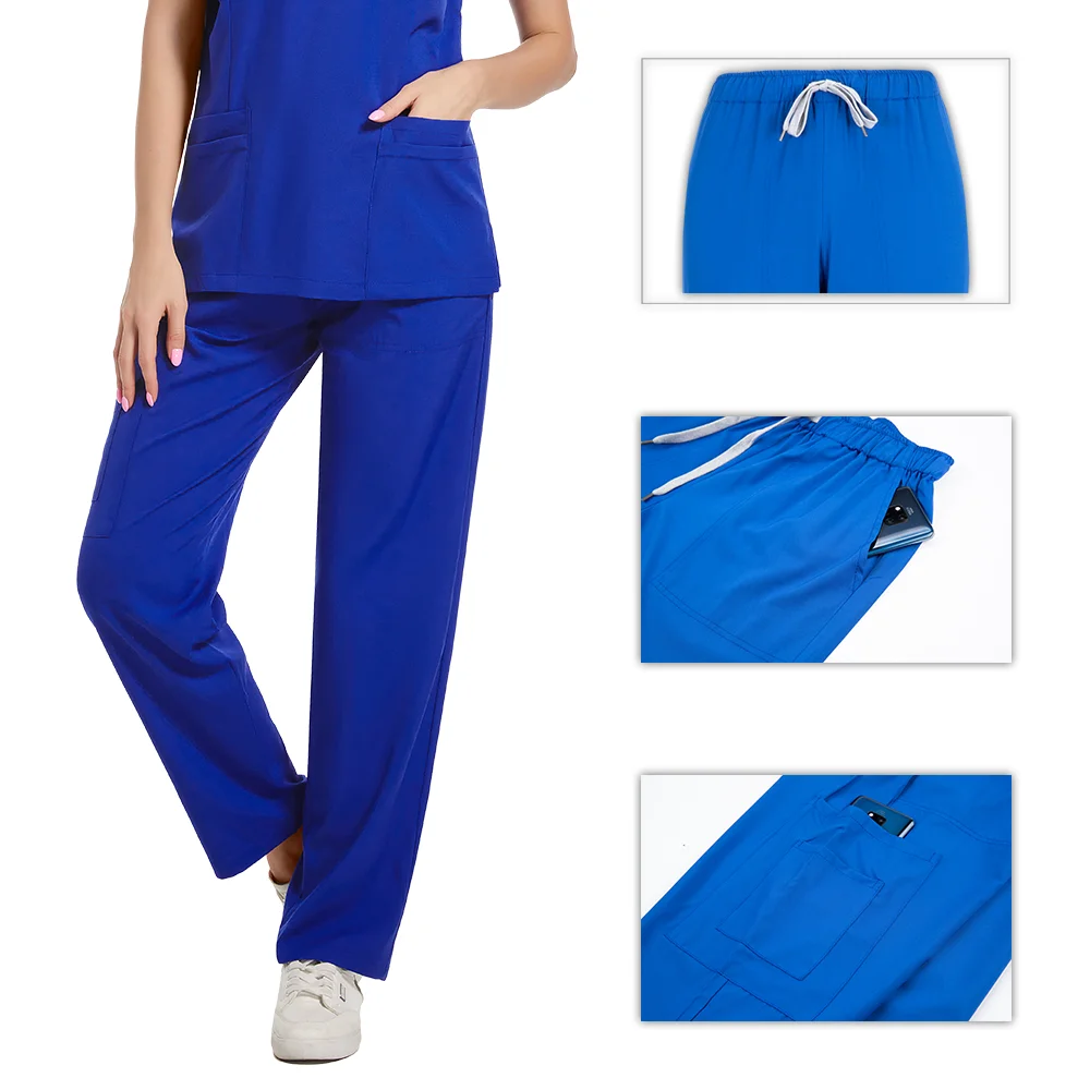 간호 유니폼 투피스 유니섹스 반바지 스크럽 세트 슬리브 포켓 탑 티 루즈 팬츠 뷰티 살롱 작업복 오버올 플러스 사이즈