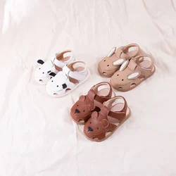 Sandales d'été en cuir de vache véritable pour bébés garçons et filles, chaussures décontractées pour enfants, animaux mignons, marche dans le jardin, lapin de dessin animé