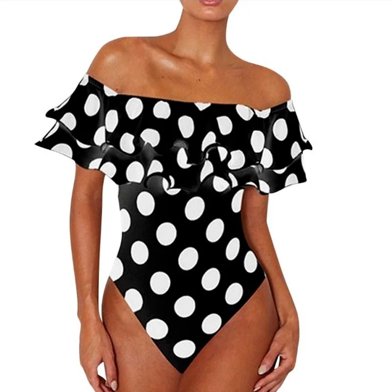 Bañador de lunares de un hombro para mujer, traje de baño de una pieza, traje de baño Sexy, traje de baño con almohadilla de realce, monokini
