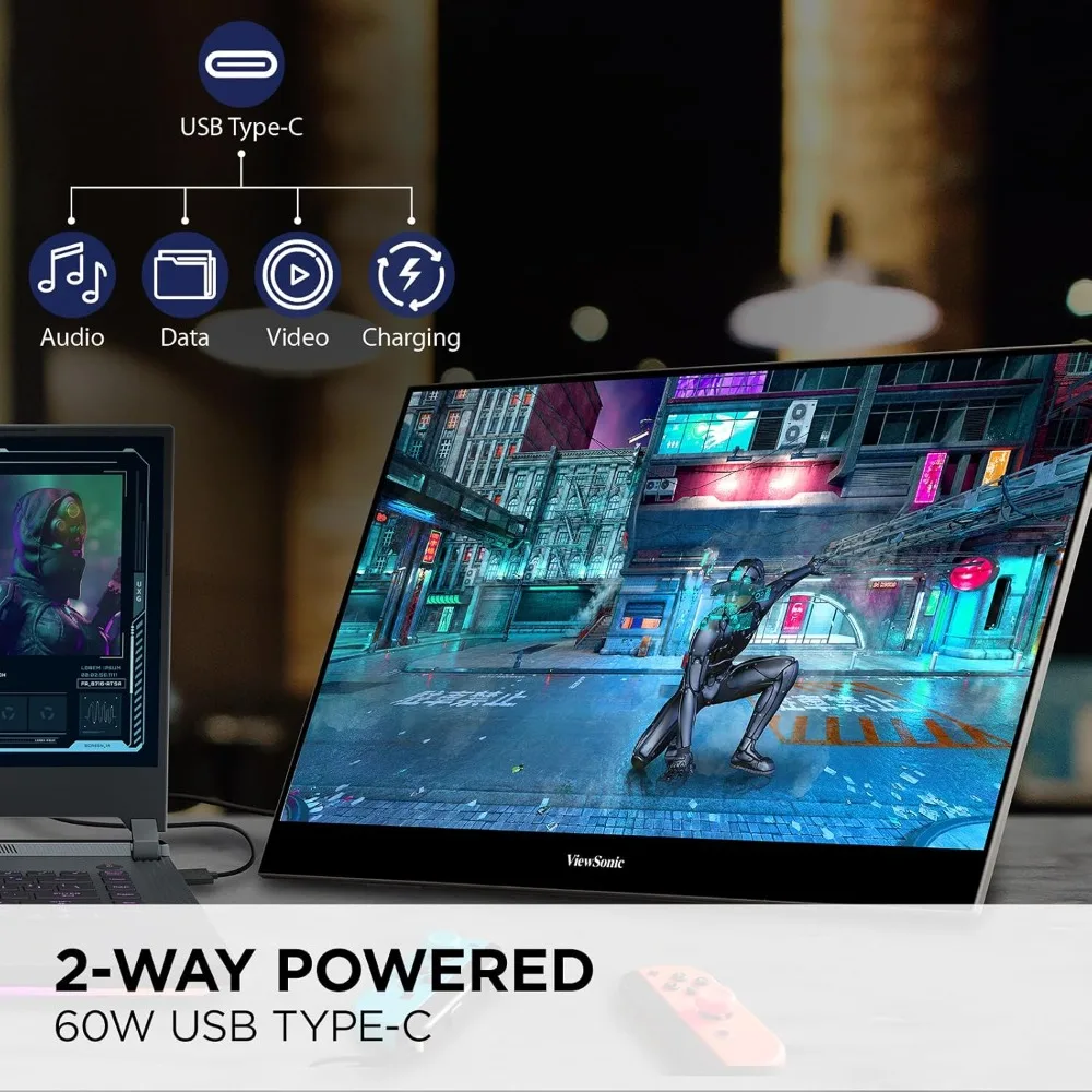 شاشة OLED محمولة VX1655-4K-OLED مقاس 15.6 بوصة بدقة 4K UHD مع مكبرات صوت مزدوجة 60 وات USB C وHDMI صغيرة ومكبرات صوت مزدوجة