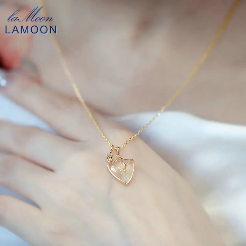 LAMOON Natural Crystal Necklace Fine Women Moon Star Heart Pendant 925 Sterling Silver Gold Plated Fine Jewelry Vintage Bijou