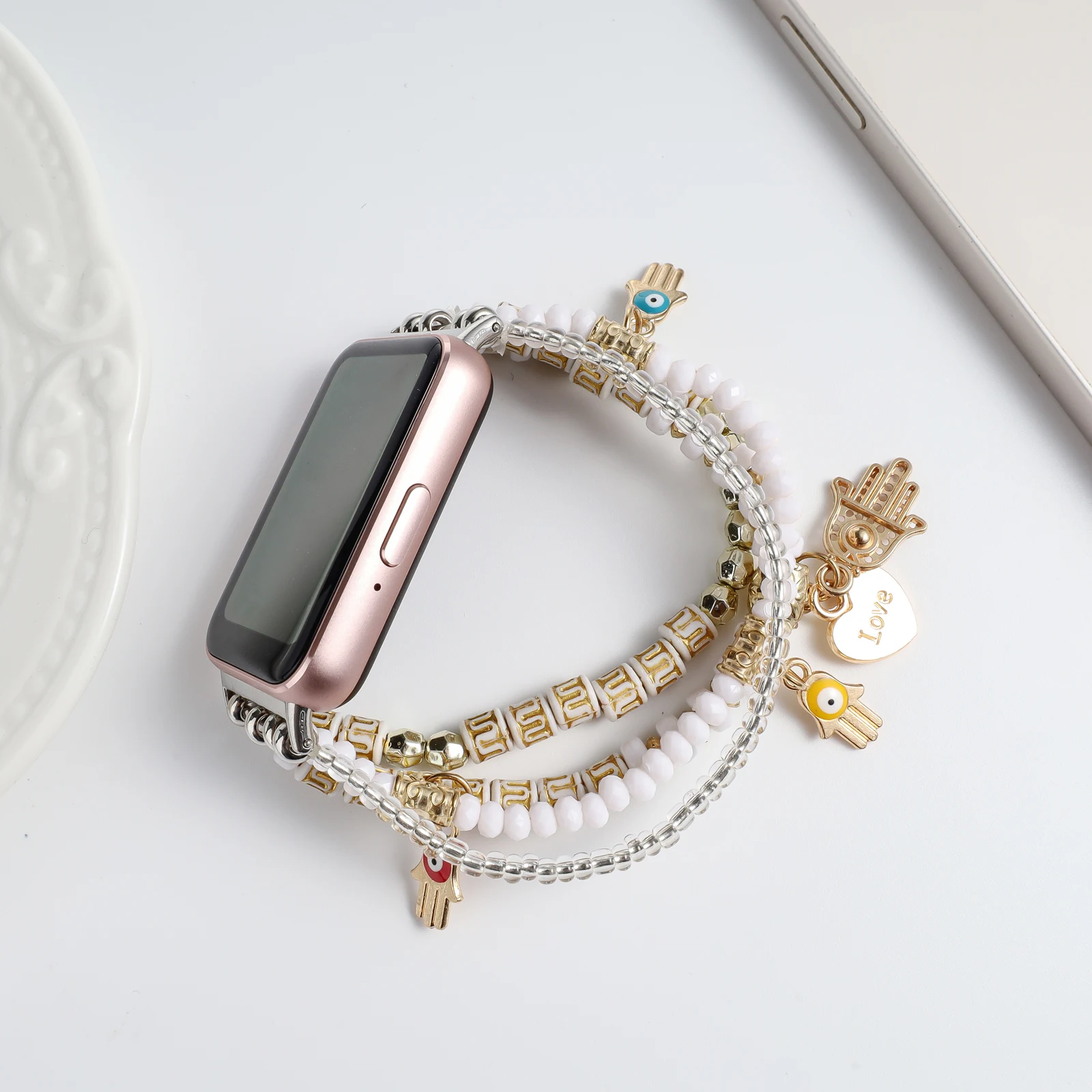 Beaded Boho Bracelet for Samsung Galaxy Fit 3 Band Women Fashion Cute Handmade Acrylic Beads Stretchy Strap for Galaxy Fit 3
