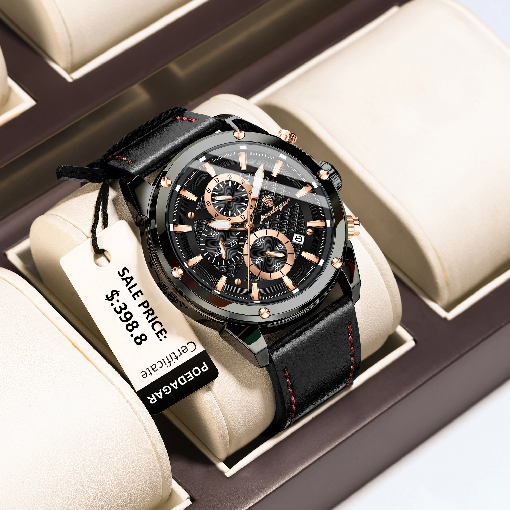 

POEDAGAR Luxury Fashion Man Watch Luminous Date Leather Watches For Men Waterproof Chronograph Sports Outdoor Men's Quartz Watch