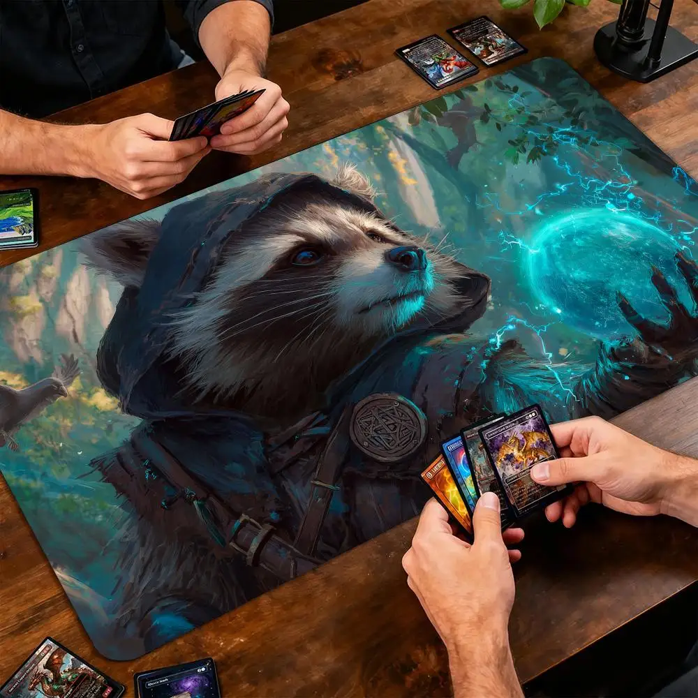Magic Orb and the Raccoon Wizard Magic Card Battle Mat TCG Playmat Anti-slip Base Gathering Gaming Mats Board Game Mat for TCG