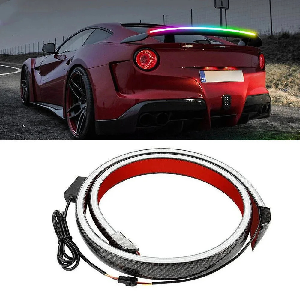 Led Car Colorful High Mount Brake Stop Lights Rear Spoiler Light Warning Turn Signal Strips Carbon Fiber Auto Trunk Light 12V