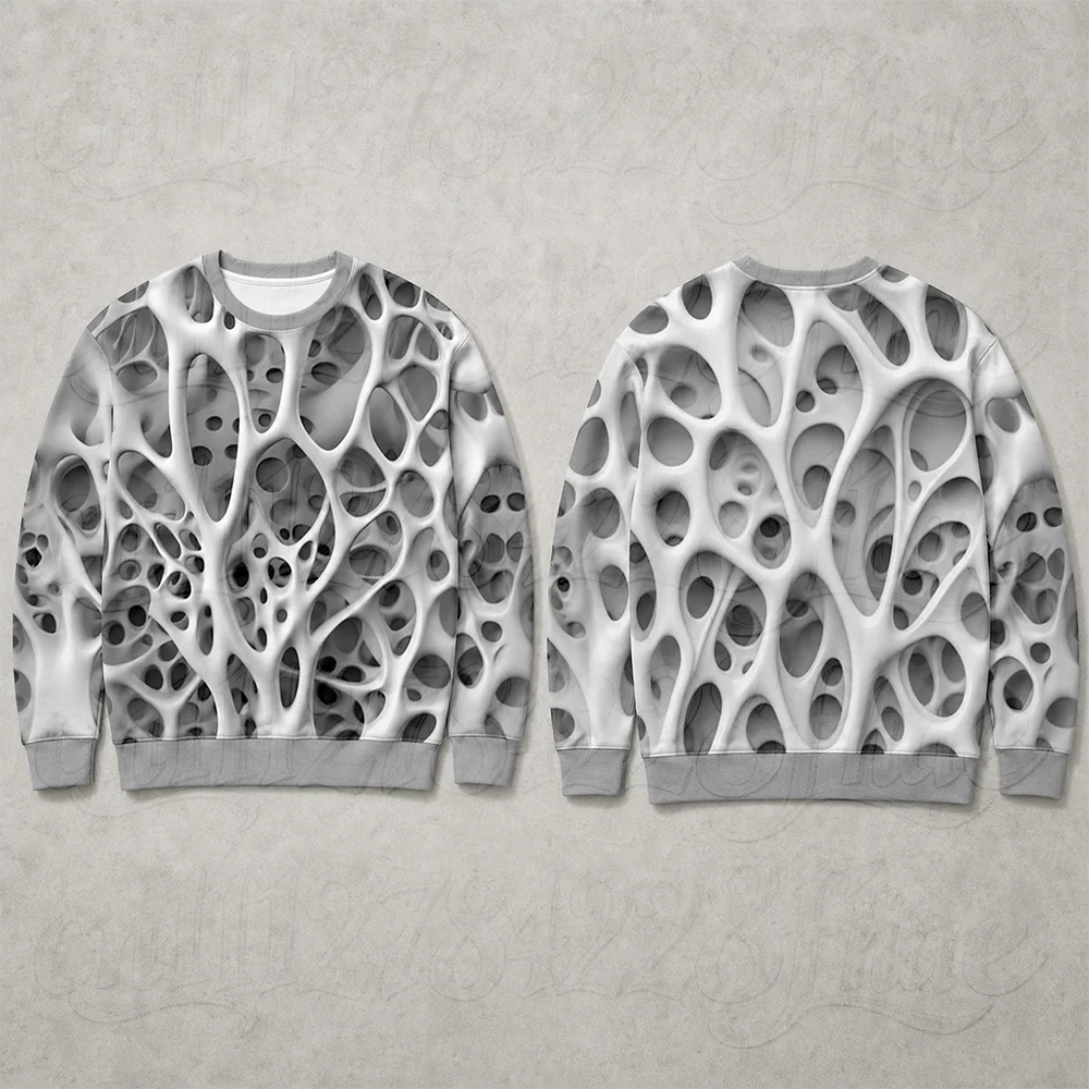 Spooky Parent-Child 3D Skeleton Bone Crewneck Sweatshirt Abstract Porous Pattern Long Sleeve Pullover Tops Halloween Gothic Wear