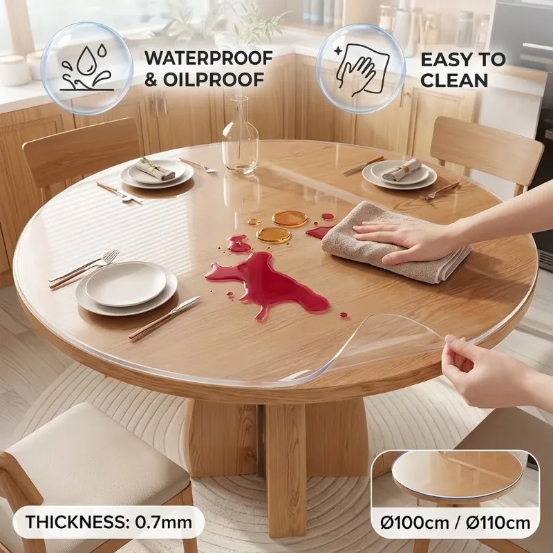 0.7mm Clear Round PVC Table Cover Transparent Frosted Plastic Tablecloth Waterproof Desk Protector for Circular Dining Table Mat