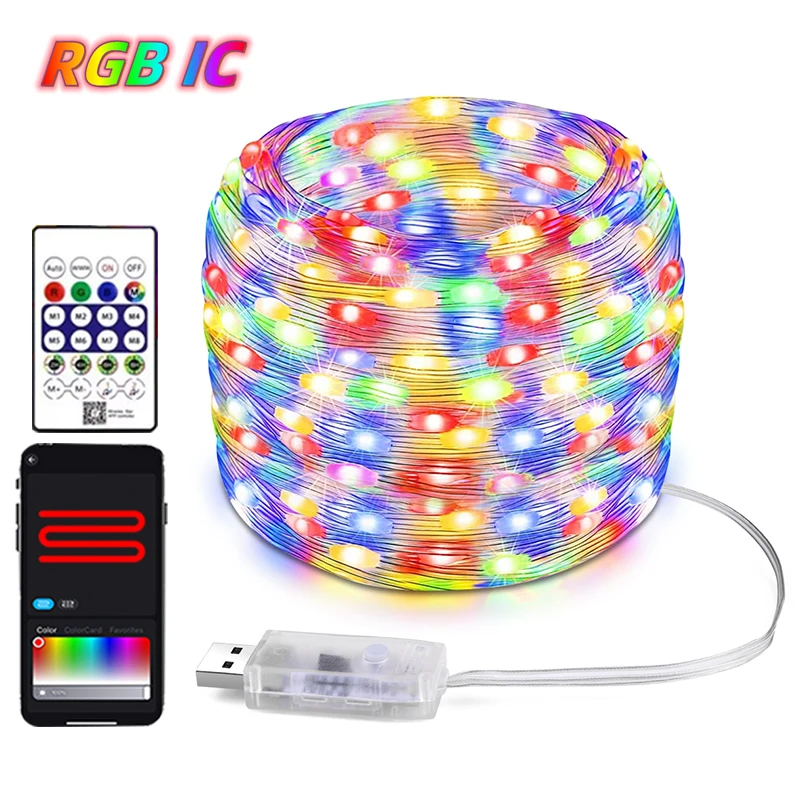 5M 50LEDs USB Bluetooth RGBIC LED String Lights APP Control Music Sync Remote Fairy Garland For Wedding Christmas Party