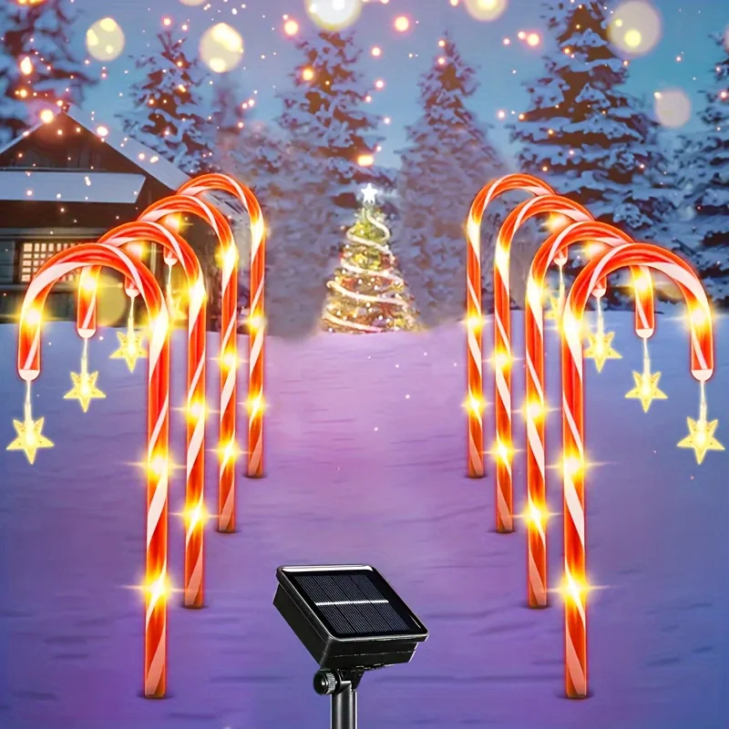 Solar Christmas Candy Cane Lights, Christmas Pathway Stake Lights Outdoor With 8 Modes, Garden Christmas Decorations