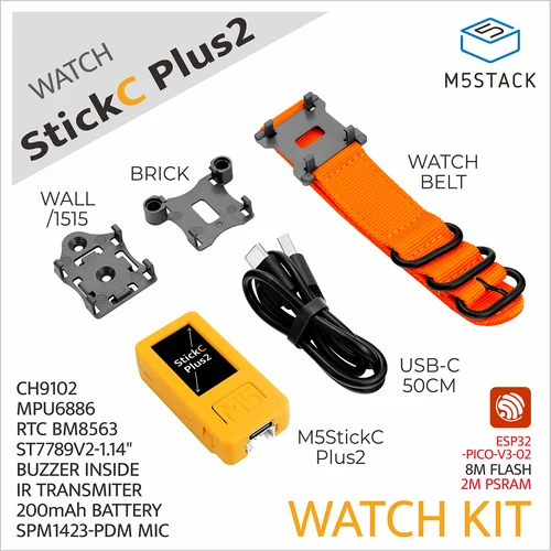 M5Stack Oficial M5StickC PLUS2 con Accesorios de Reloj ESP32-PICO-V3-02 Mini Kit de Desarrollo IoT Controlador BLE y WiFi IoT