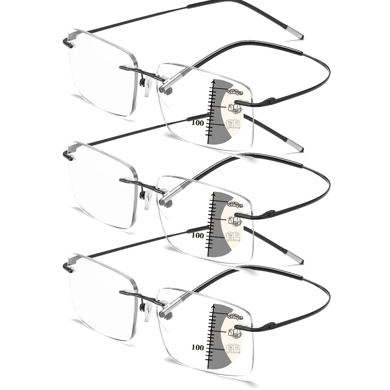 3PCS Ultra Light Tr90 occhiali da lettura multifocali progressivi senza montatura da uomo montatura in titanio occhiali da vista presbiti Anti luce blu