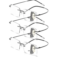 Gafas de lectura Tr90 para hombre, lentes multifocales progresivas sin montura, ultraligeras, con montura de titanio, antiluz azul, para presbicia, 3 piezas