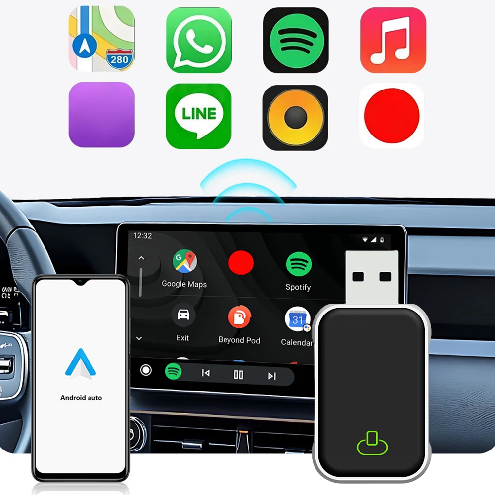 

Wired To Wireless Carplay & Android Auto AI Box USB Plug and Play Voice Control for OEM Wired CarPlay Android Auto Car Systems