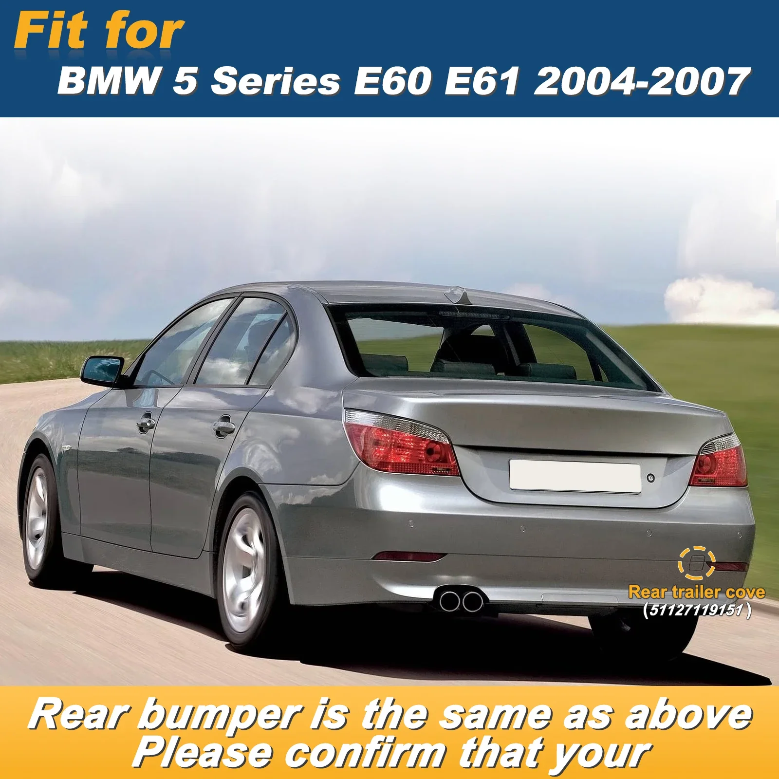For BMW 5 Series E60 E61 2004 - 2007 Right Rear Bumper Tow Hook Cover Towing Eye Cover Part 51127119151