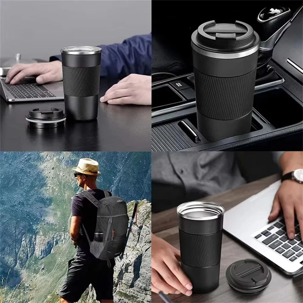 1 unidad de taza de café de acero inoxidable de 510 ml, termo, garrafa térmica, copo térmico, caneca, botella aislada antideslizante para viajes en coche