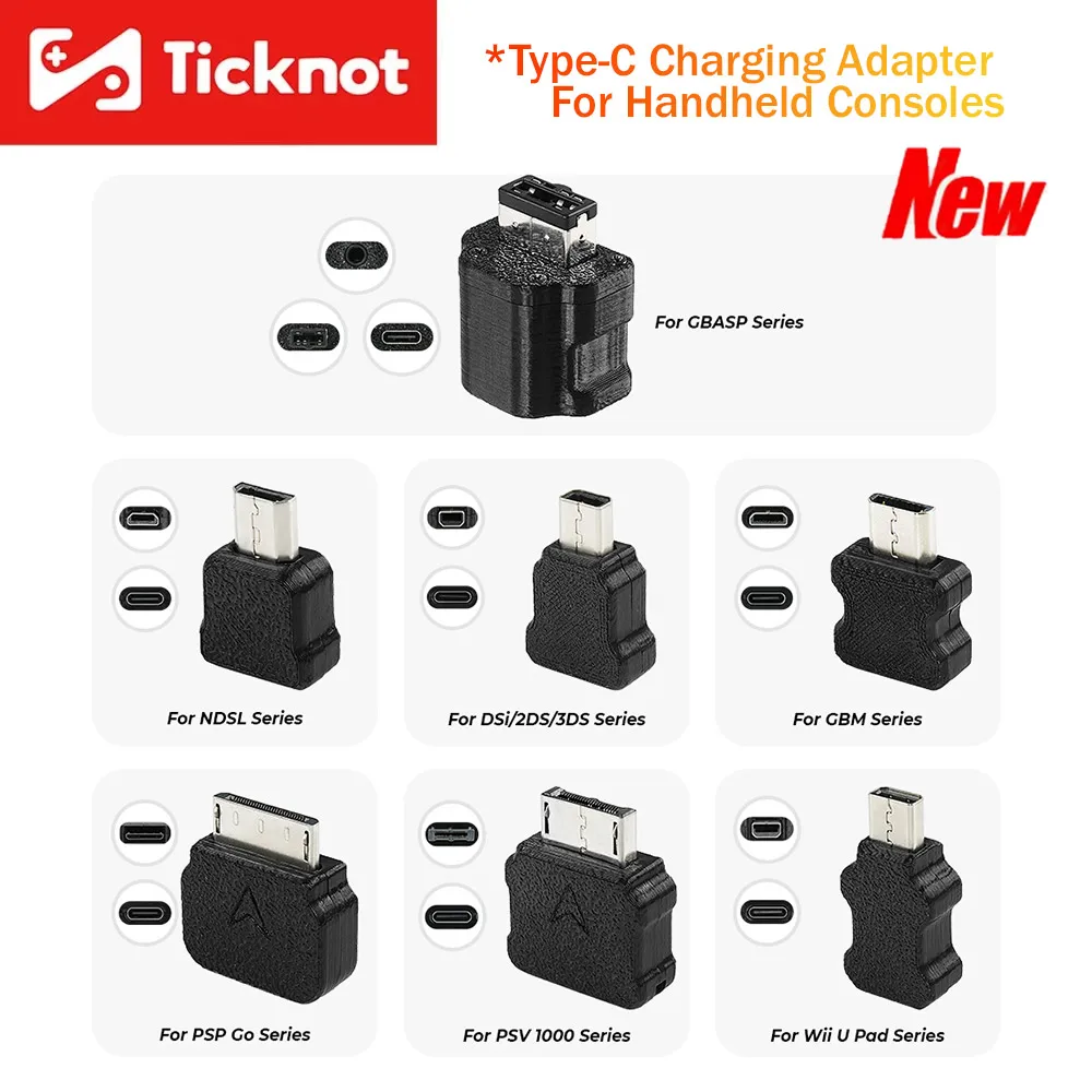 

TicKnot Type-C Charging Adapter For Handheld Consoles NDSL/GBM/GBA SP Charging Port Socket Connector Support A to C & C to C