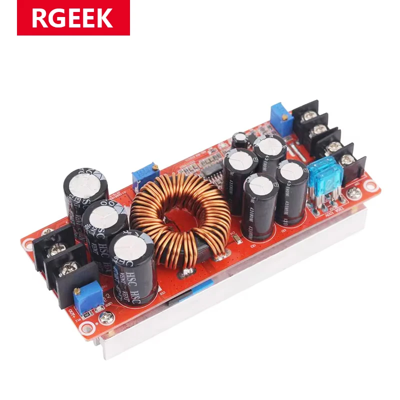 RGEEK 1200W 20A DC Converter Boost Step-up Power Supply Module IN 8-60V OUT 12-83V With Heat Sink 1200 W 12V to 24V 48V
