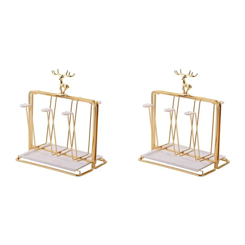 2X Water Draining Cup Holder Luxury Glass Rack Household Elk Water Cup Drain Stand 6 Cups Kitchen Tool Cup Drying