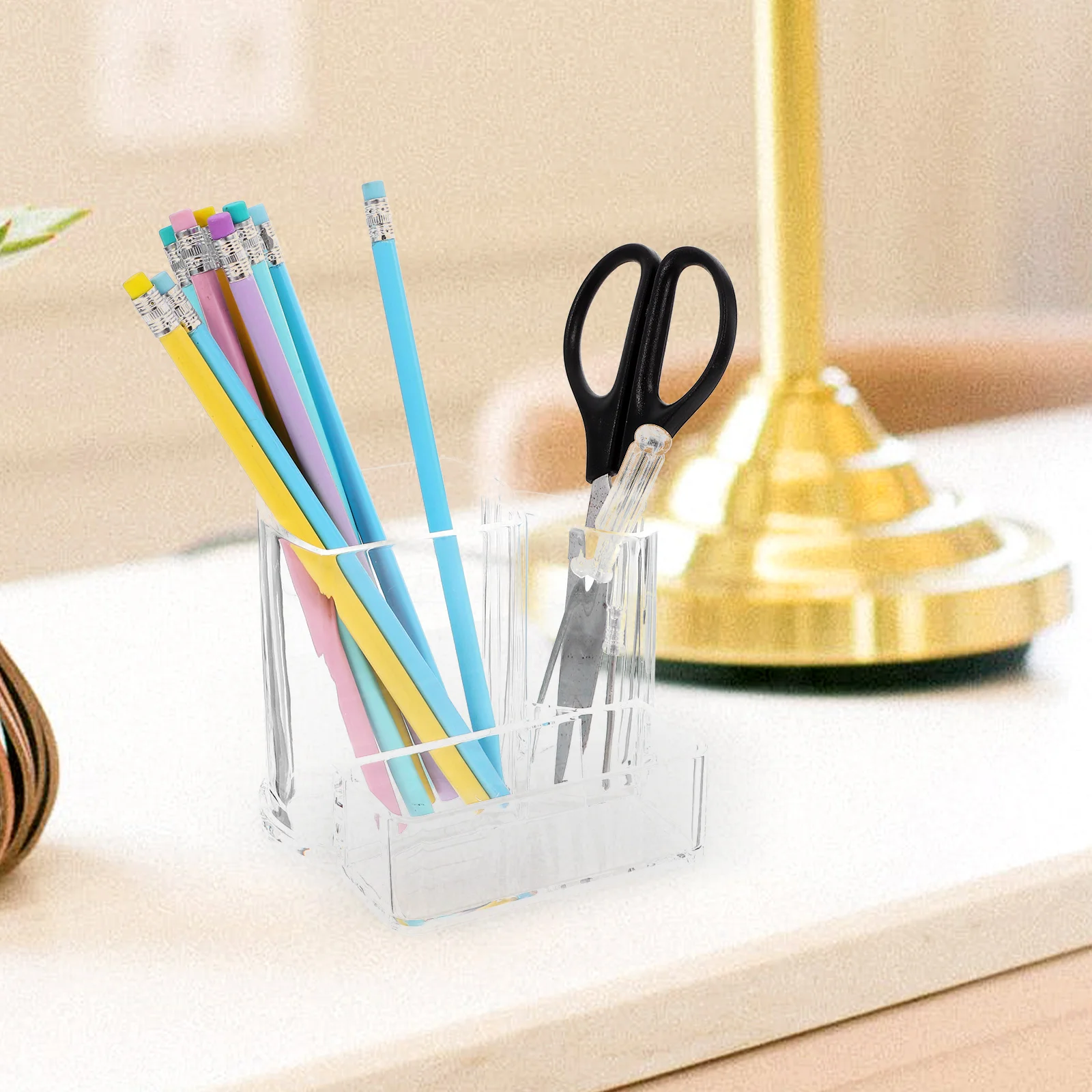 

Acrylic Pen Holder Desk Organizer Storage Box Transparent Makeup Brush Container Travel Stationery Holder Remote