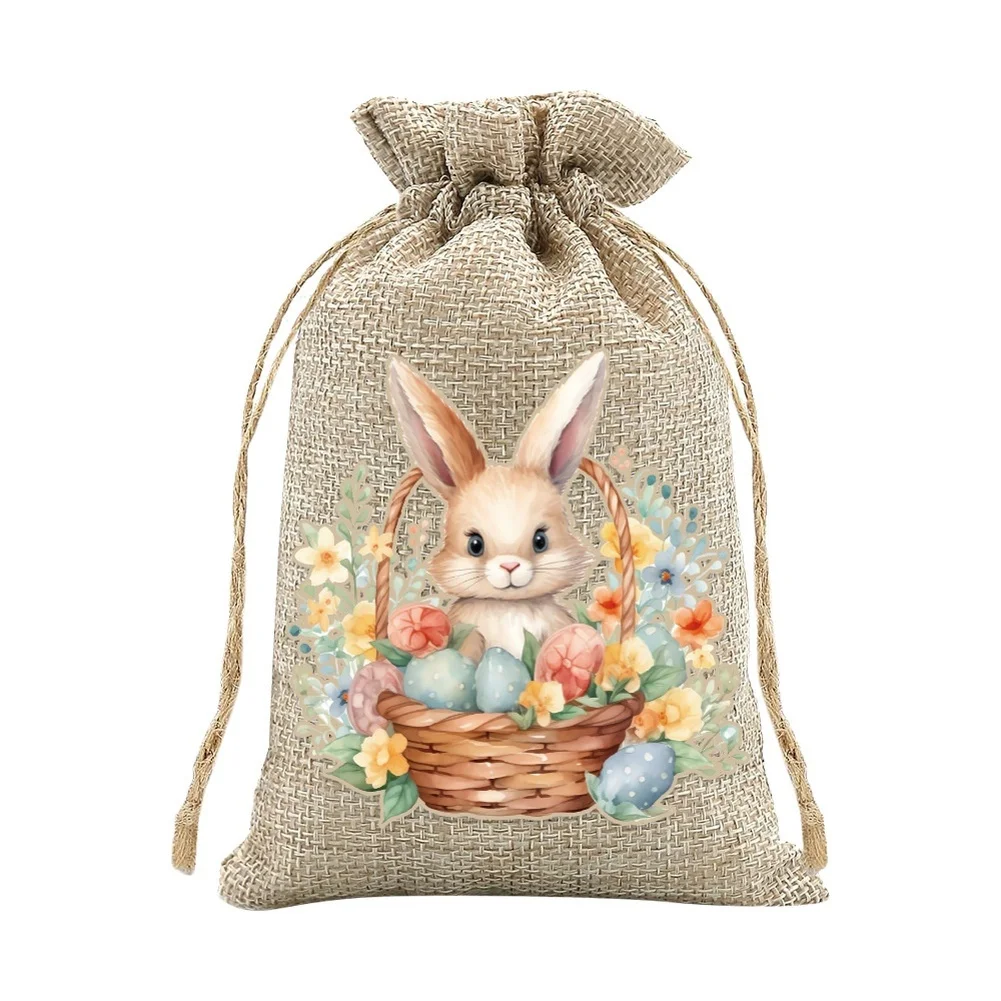 Egg Hunt Easter Favor Bags Linen Fabric Sturdy Construction Assorted Patterns Two Size Options For Candy Gifts