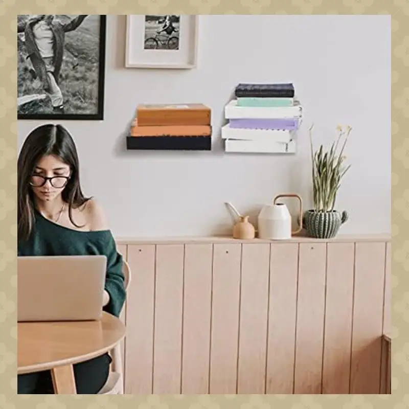 

6PCS Floating Bookshelf Duty Invisible Floating Bookshelves For Wall Space-Saving, Iron Plate Metal Book Storage Easy Install