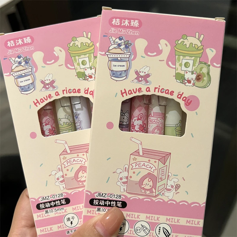 6Pcs/Set Kawaii Cartoon Gel Pen Quick-Drying 0. 5mm Black Ink Writing Smooth Elegant Pen Student Stationery Office Supplies Gift
