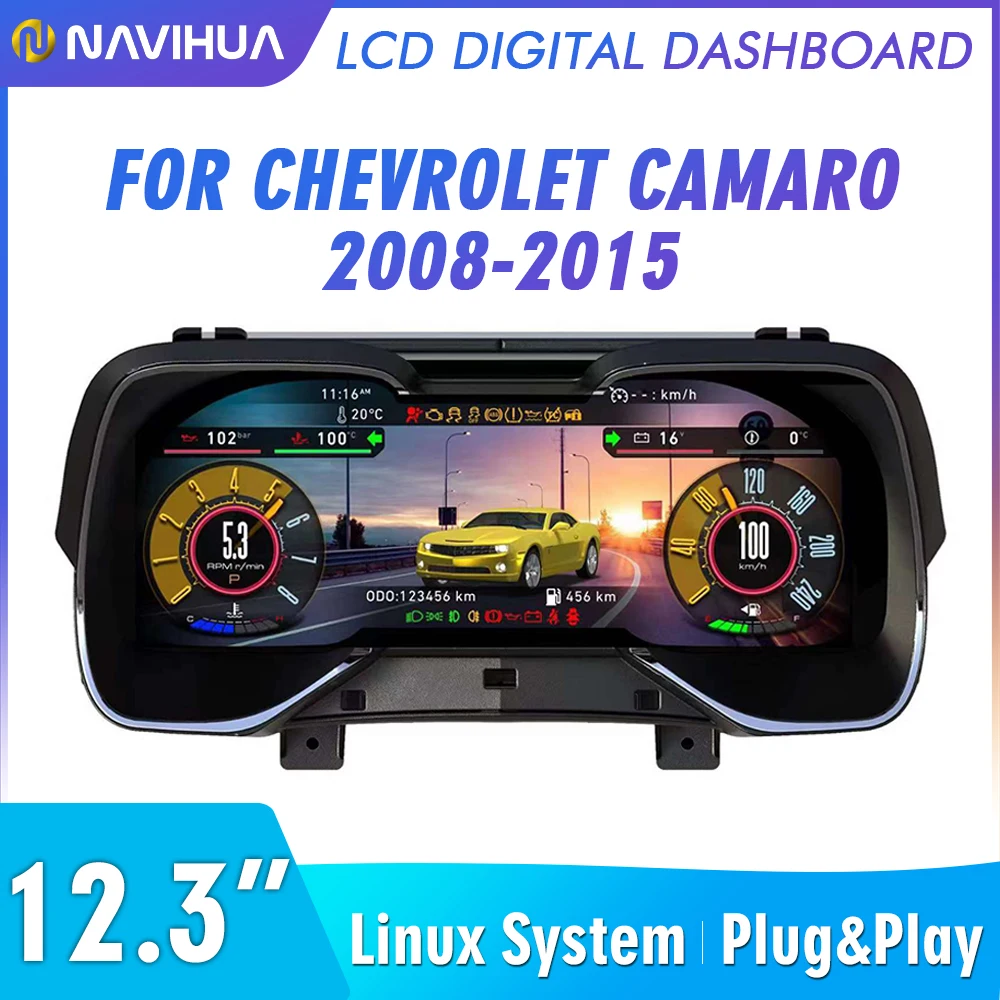 Car LCD Digital Cluster Instrument CockPit For Chevrolet Camaro 2008-2015 LCD Center Speedometer Dashboard Player Linux System