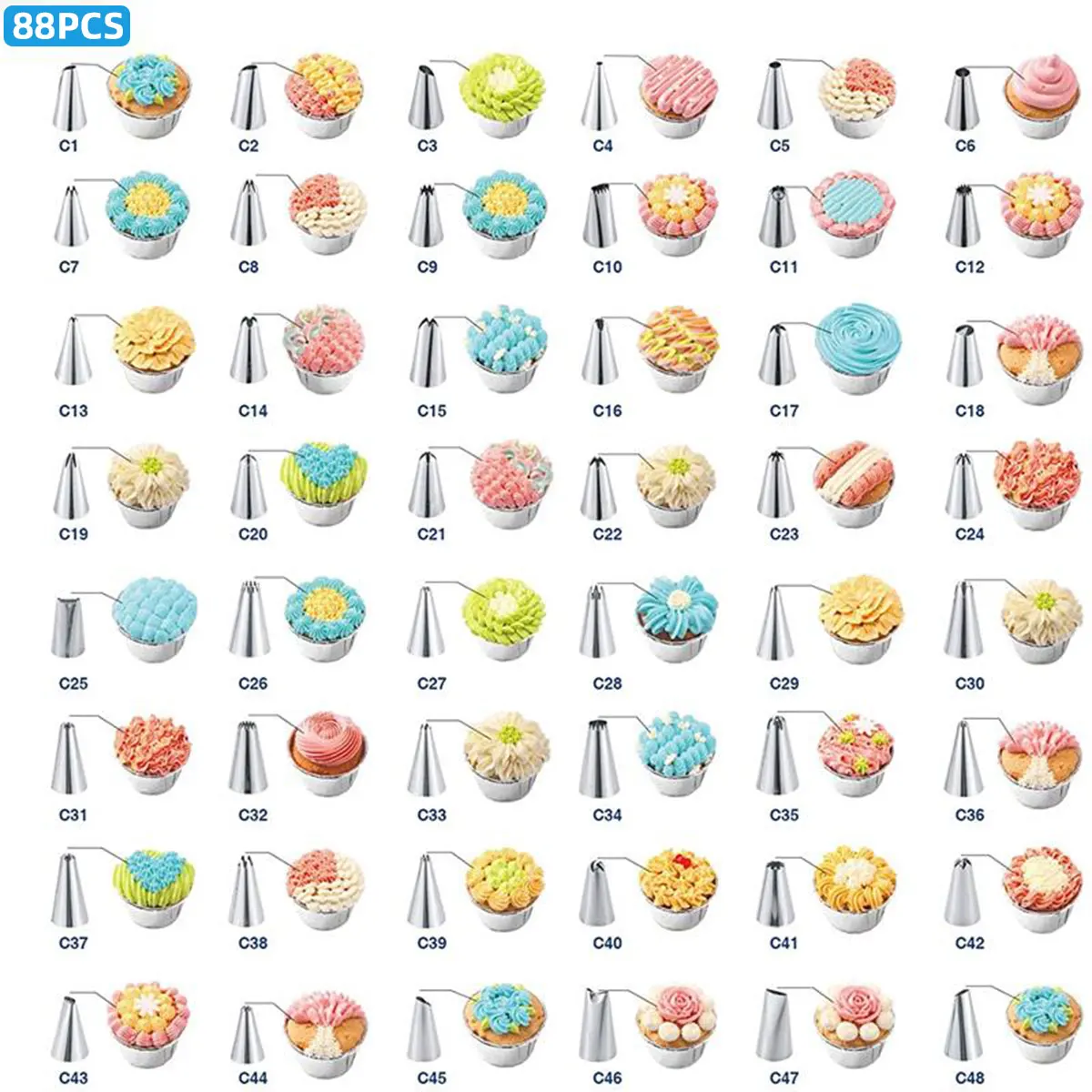 88PCS Piping Bag Tip Set Baking Butter Stainless Steel Nozzles Reusable Pastry Cake Decorating Tools Cookie  Frosting Kitchen