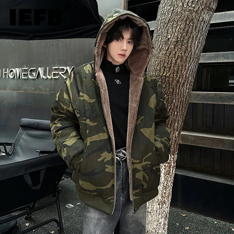 IEFB New Autumn Men\'s Padded Jacket Casual Zipper Camouflage Thickened Hooded Loose Male Coats Korean Versions 2024 Chic 9C8048