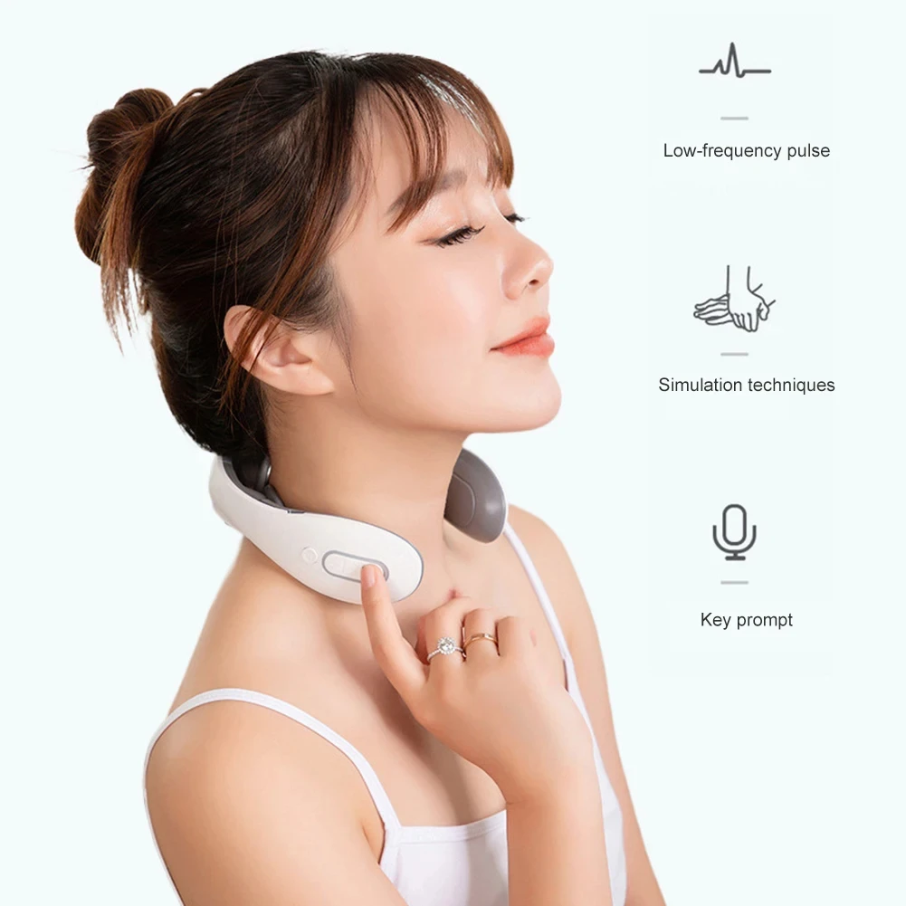 Masajeador de cuello inteligente, masajeador eléctrico Cervical de pulso de baja frecuencia, relajación, fisioterapia, compresa caliente, masaje de