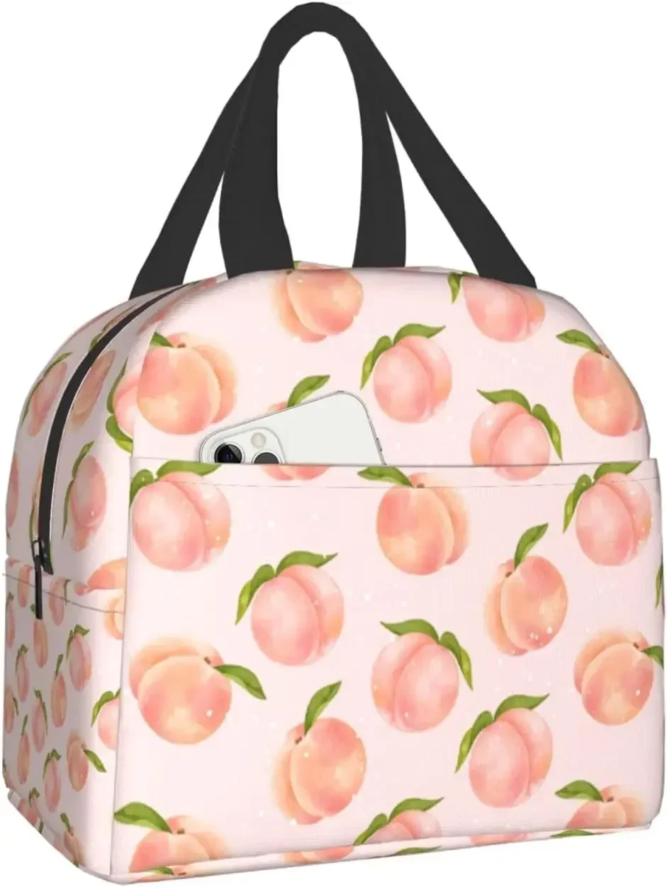 

Pink Peach Cute Lunch Box Reusable Lunch Bag Picnic Insulated Cooler Travel Tote Bags School Container for Boys Girls Lunch Box