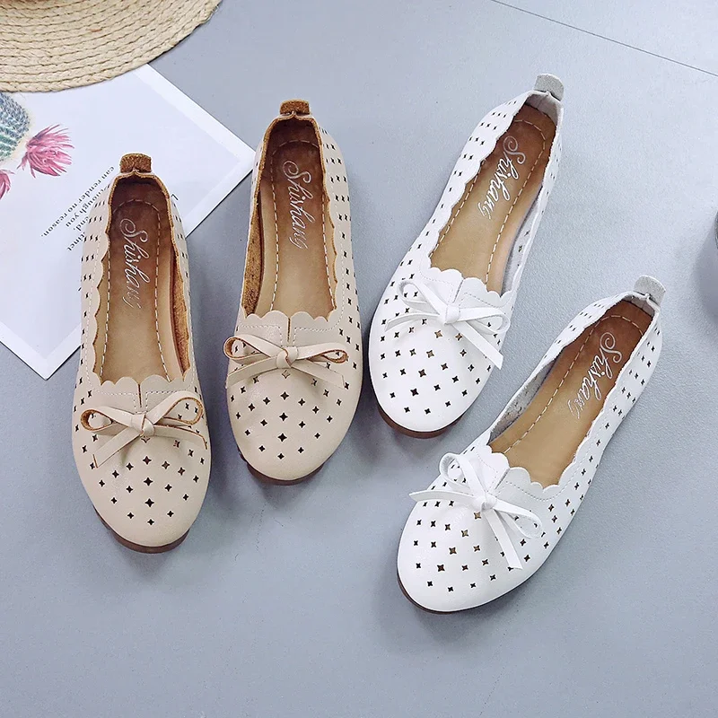 2024 Spring Summer New Bowtie White Sneakers Mesh Tennis Female Women Casual Ballet Nurse Flats Shoes Woman