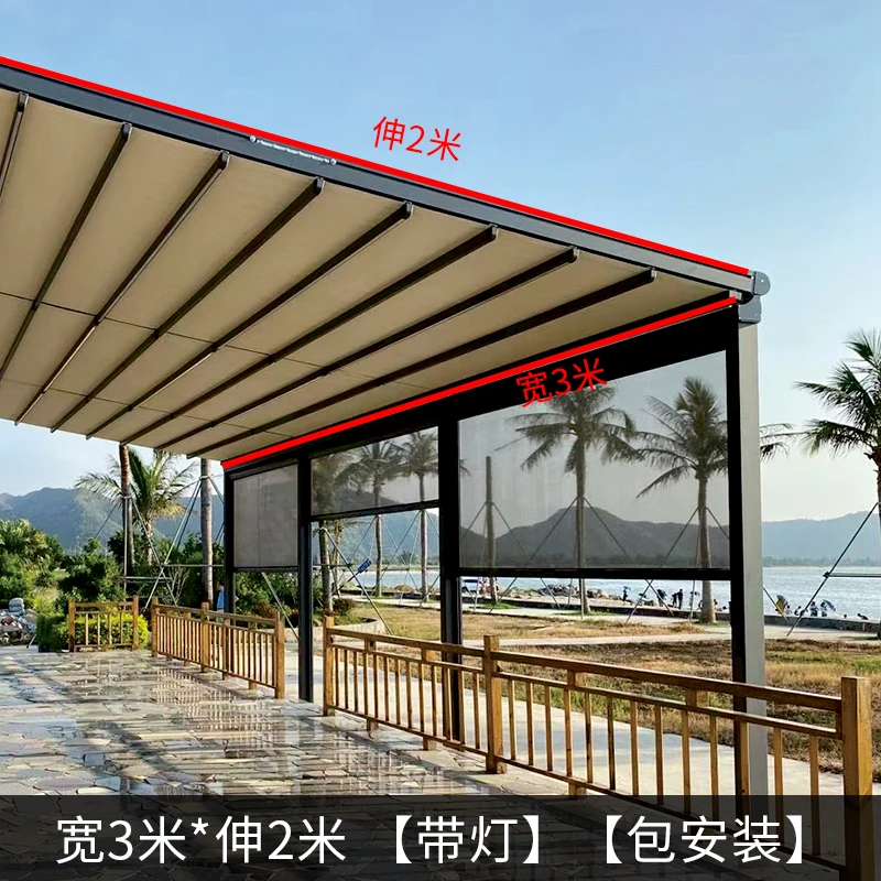 Electric Awning Outdoor Household Awning Telescopic Sun Room Glass Room Balcony Awning Thermal Insulation Sunscreen Awning