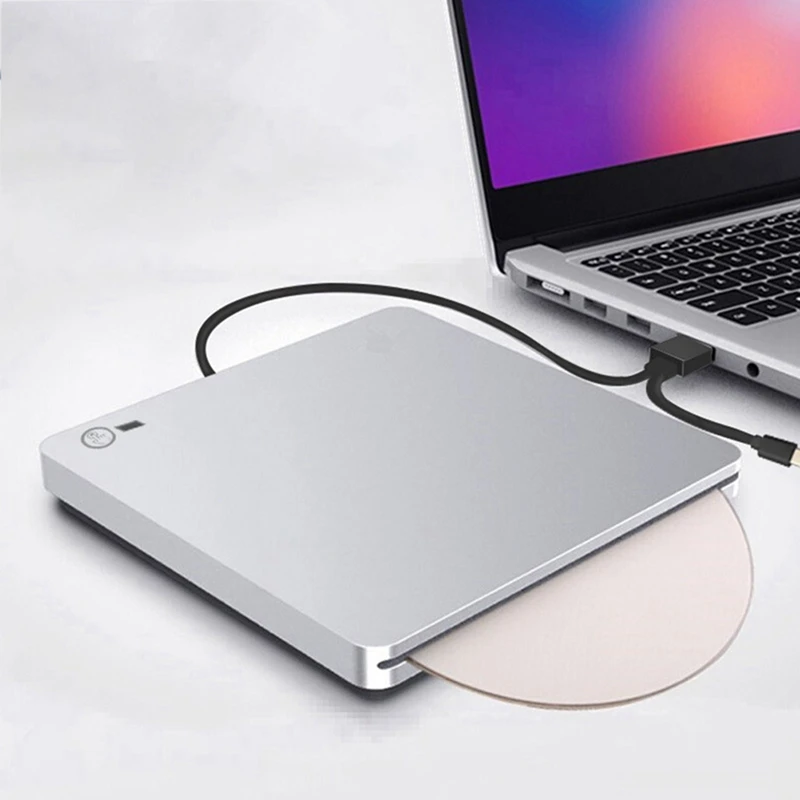 محرك أقراص DVD خارجي USB 3.0 نوع C محرك أقراص مضغوطة ثنائي المنفذ مشغل DVD مسجل بصري محمول الموقد لنظام التشغيل MAC Windows 7/8/10