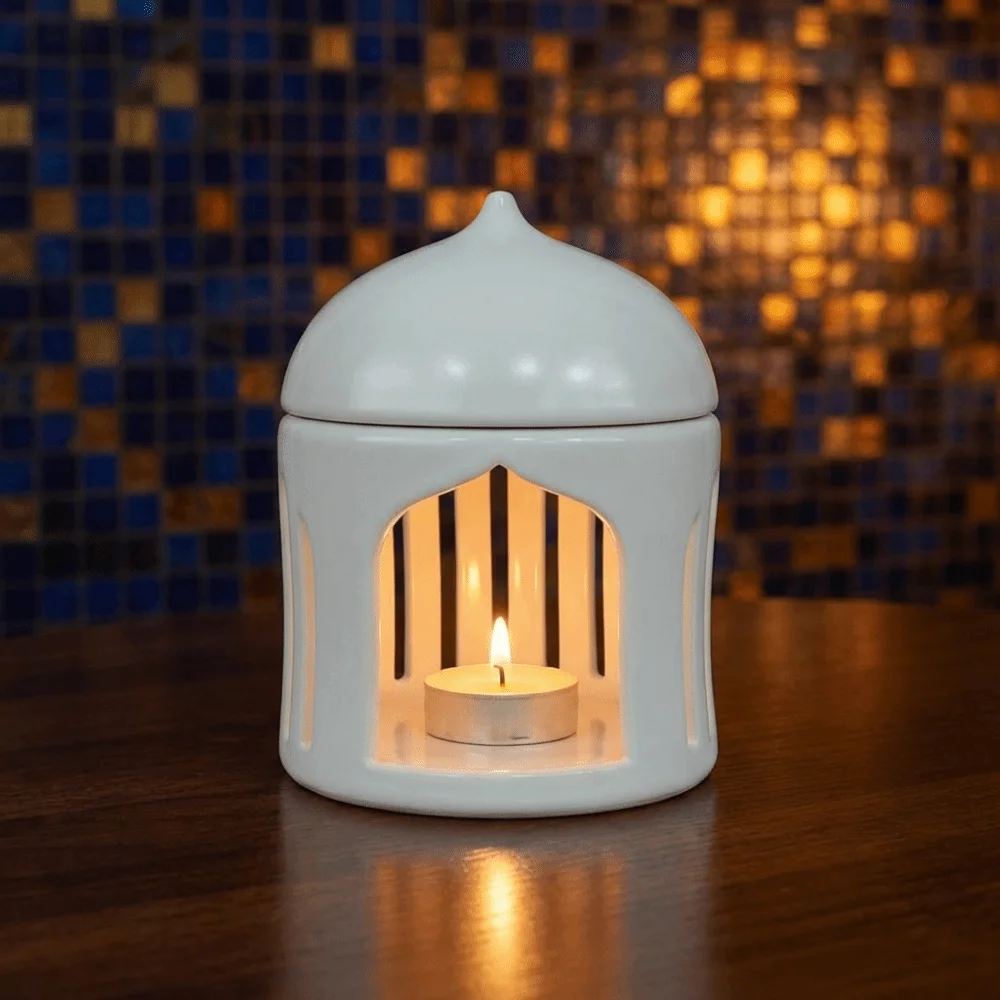 Islamic Lantern Ceramic Candle Holder Traditional Ethnic Candle Base Exquisite Tealight Candlestick Tabletop Decoration