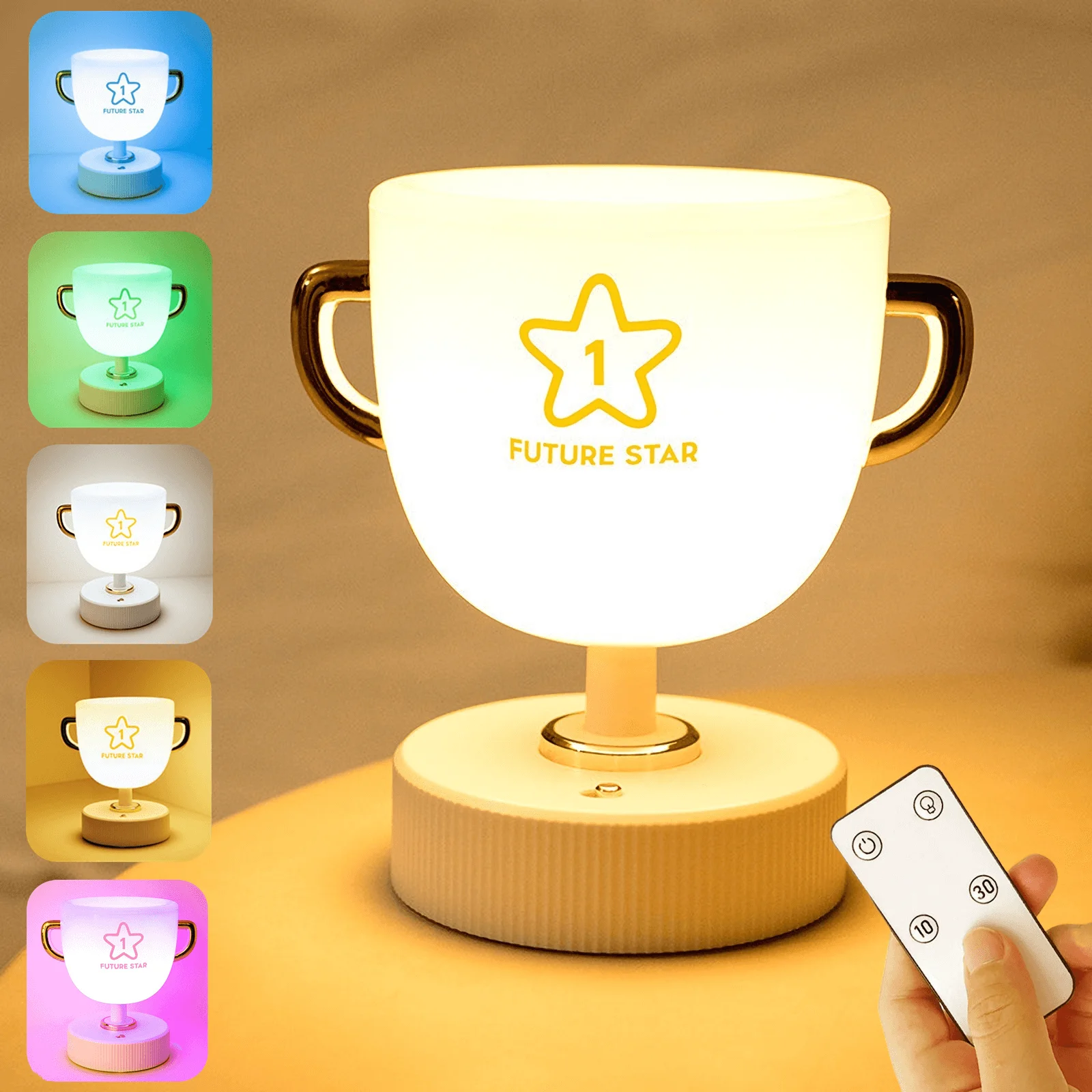 

Cute Trophy Cup Desk Lamps with Remote 7 Colors Baby Night Light for Nursery Rechargeable Table Lamp Room Decor for Teen Girls