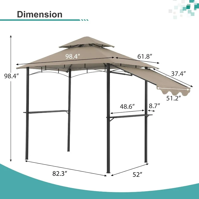 Imagem -05 - Cobana-grill Gazebo Pátio ao ar Livre Quintal Bbq Grill Shelter Toldo Lateral Duplo Camadas Soft Canopy 8x5